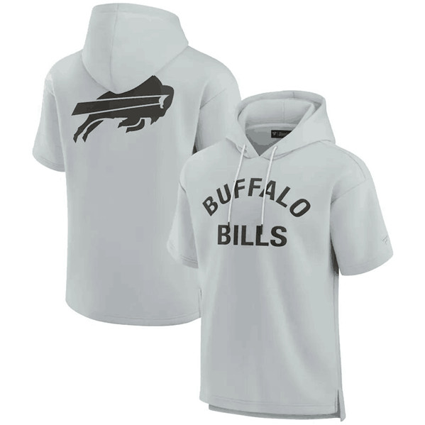 Men's Buffalo Bills Gray Super Soft Fleece Short Sleeve Hoodie